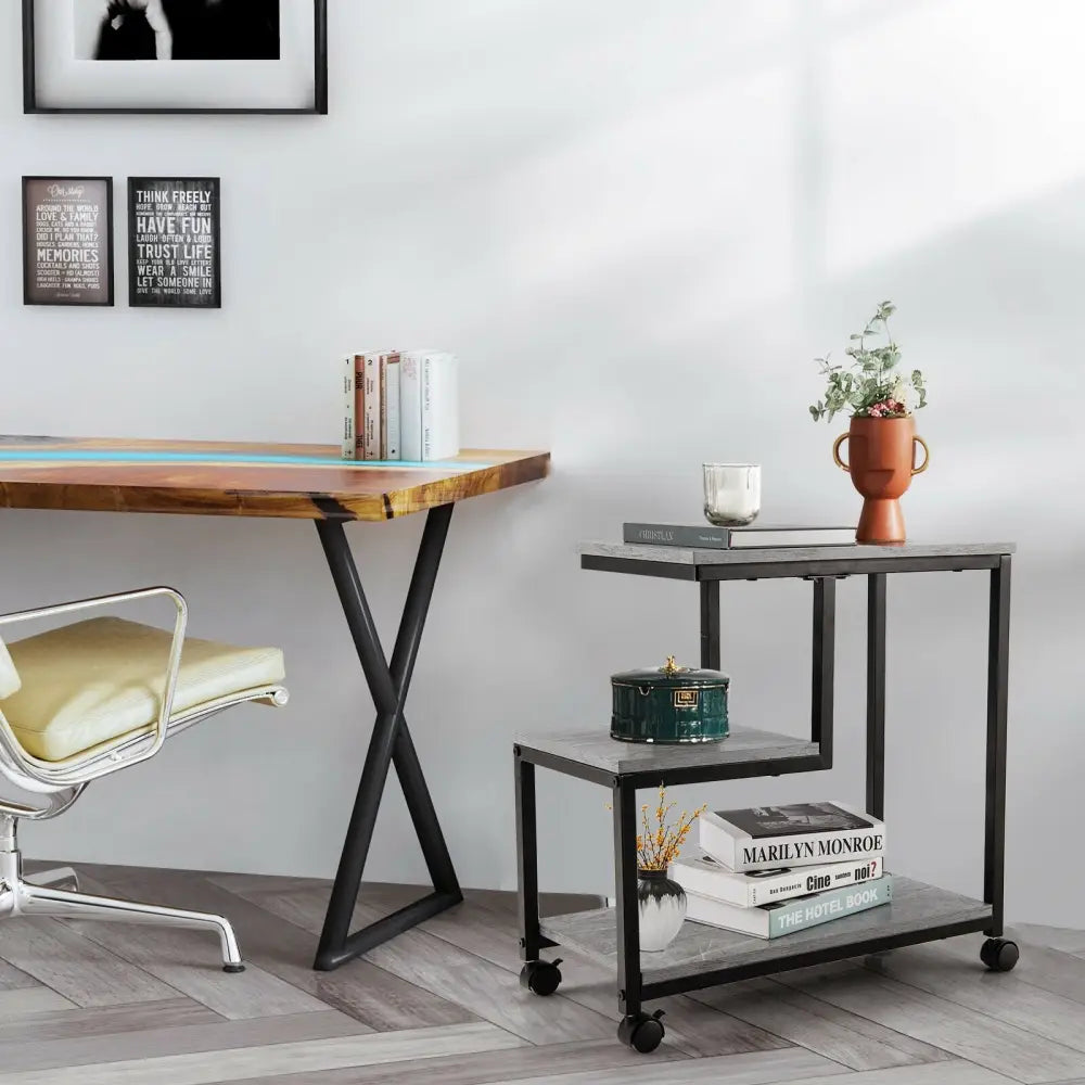 3-Tier Side Table with Storage and Universal Casters for Living Room and Bedroom-Black - Black - End & Side Tables