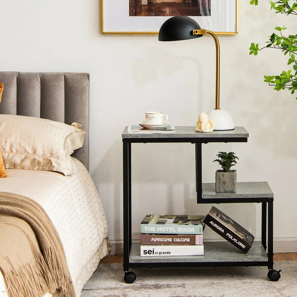 3-Tier Side Table with Storage and Universal Casters for Living Room and Bedroom-Black - Black - End & Side Tables