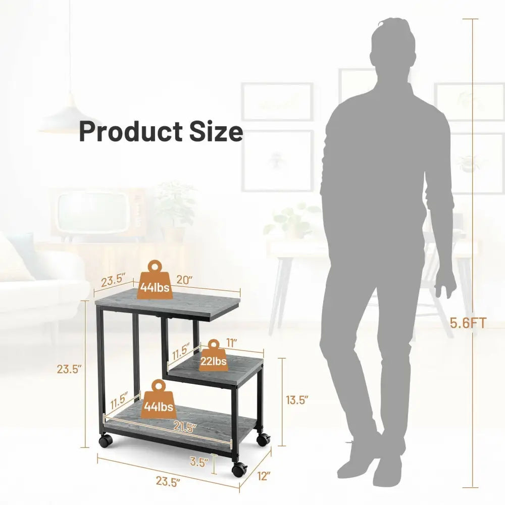 3-Tier Side Table with Storage and Universal Casters for Living Room and Bedroom-Black - Black - End & Side Tables