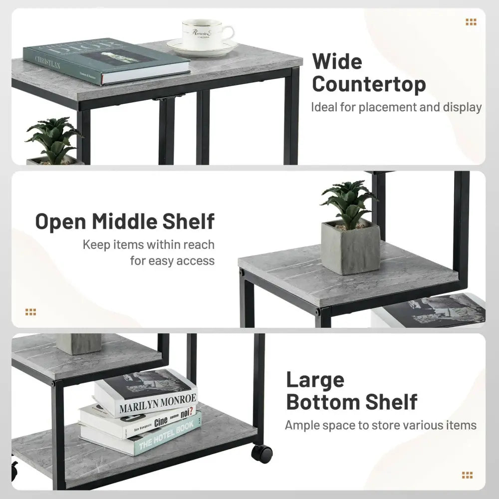 3-Tier Side Table with Storage and Universal Casters for Living Room and Bedroom-Black - Black - End & Side Tables