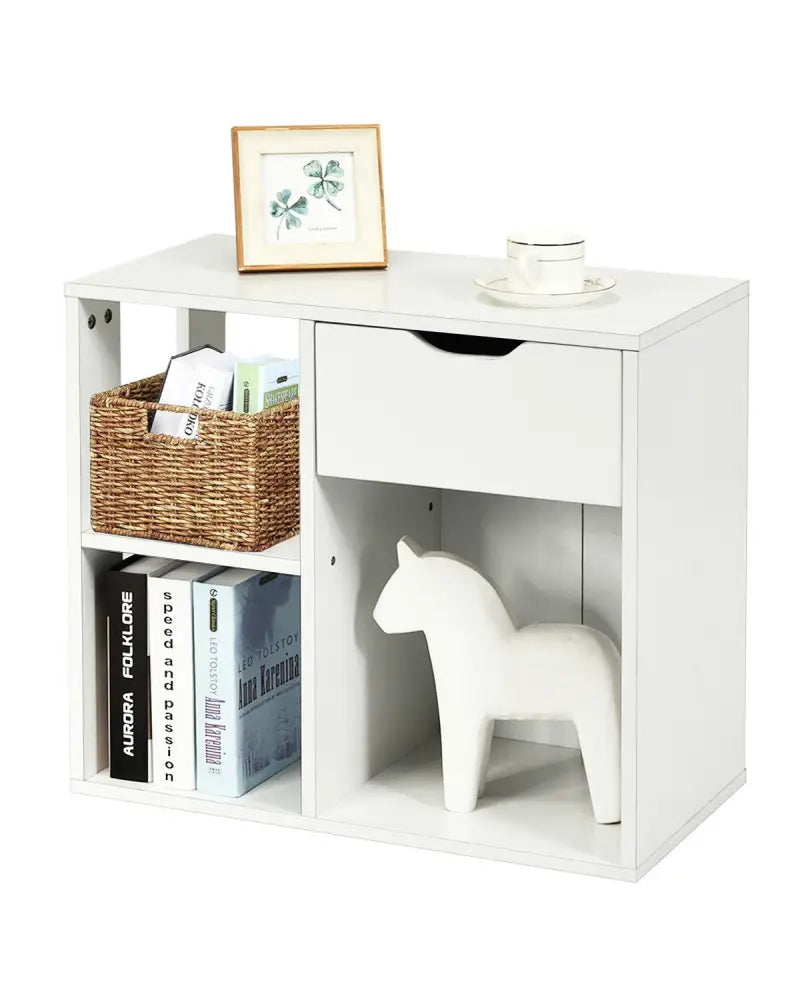 3-Tier Side Table with Storage Shelf and Drawer Space - White - End & Side Tables