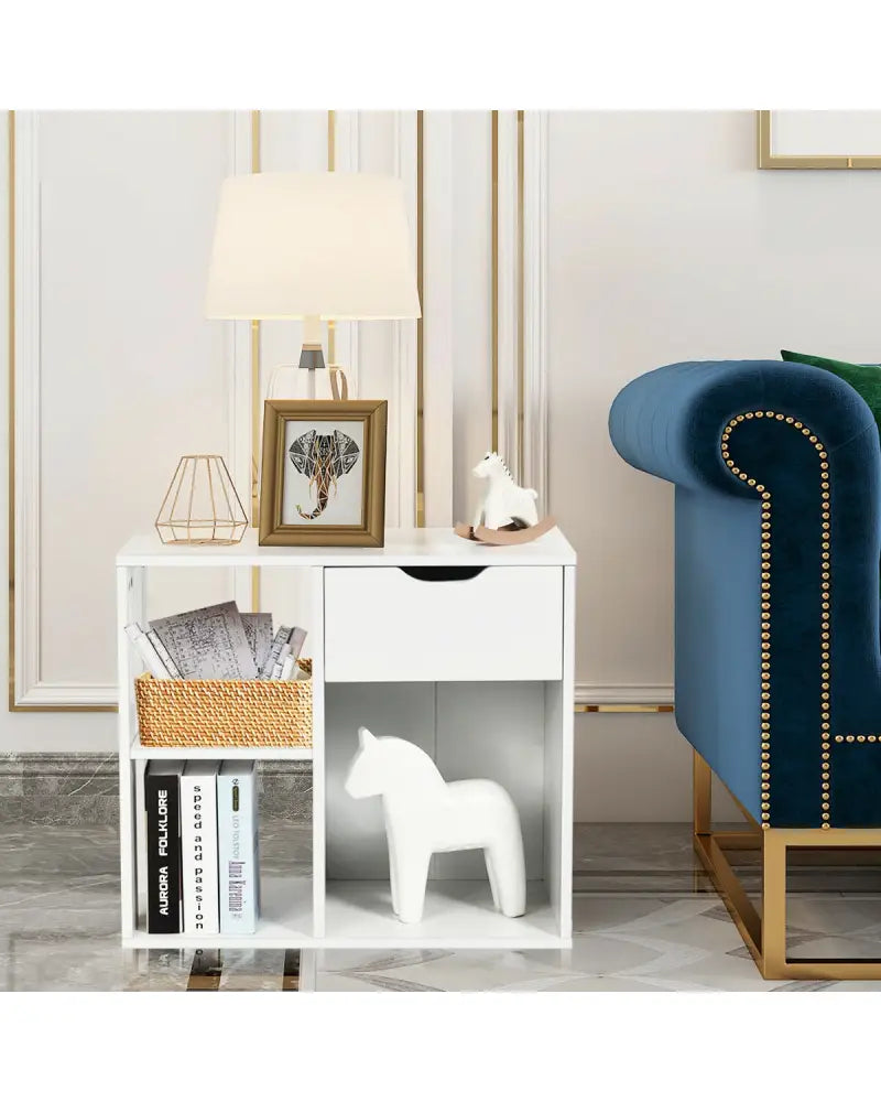 3-Tier Side Table with Storage Shelf and Drawer Space - White - End & Side Tables