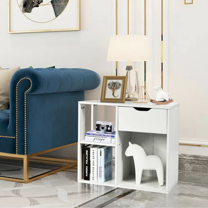 3-Tier Side Table with Storage Shelf and Drawer Space Costway