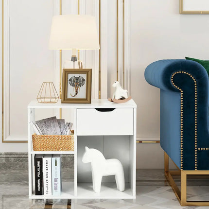 3-Tier Side Table with Storage Shelf and Drawer Space Costway