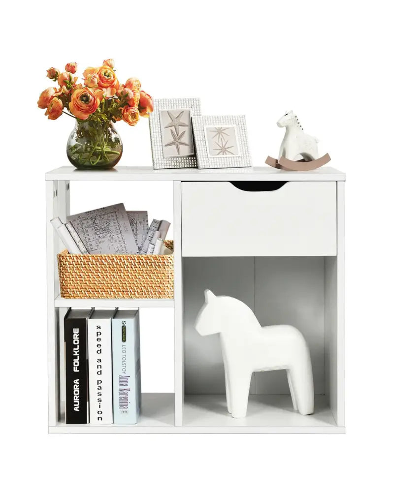 3-Tier Side Table with Storage Shelf and Drawer Space - White - End & Side Tables