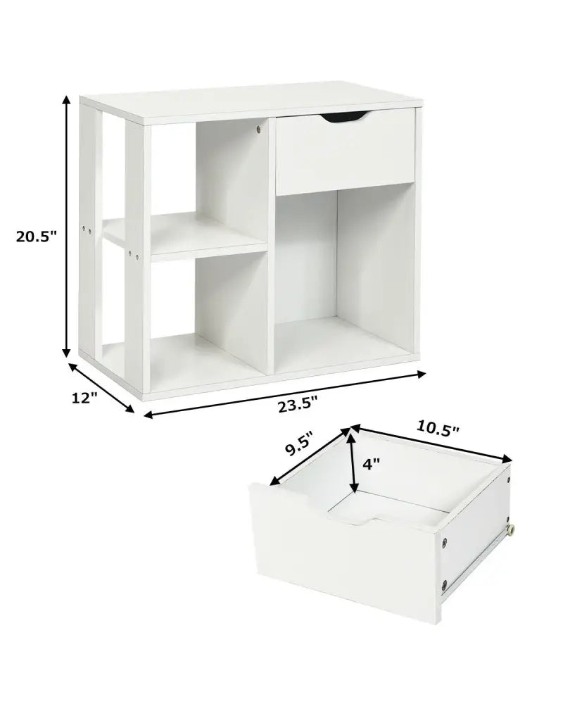 3-Tier Side Table with Storage Shelf and Drawer Space - White - End & Side Tables