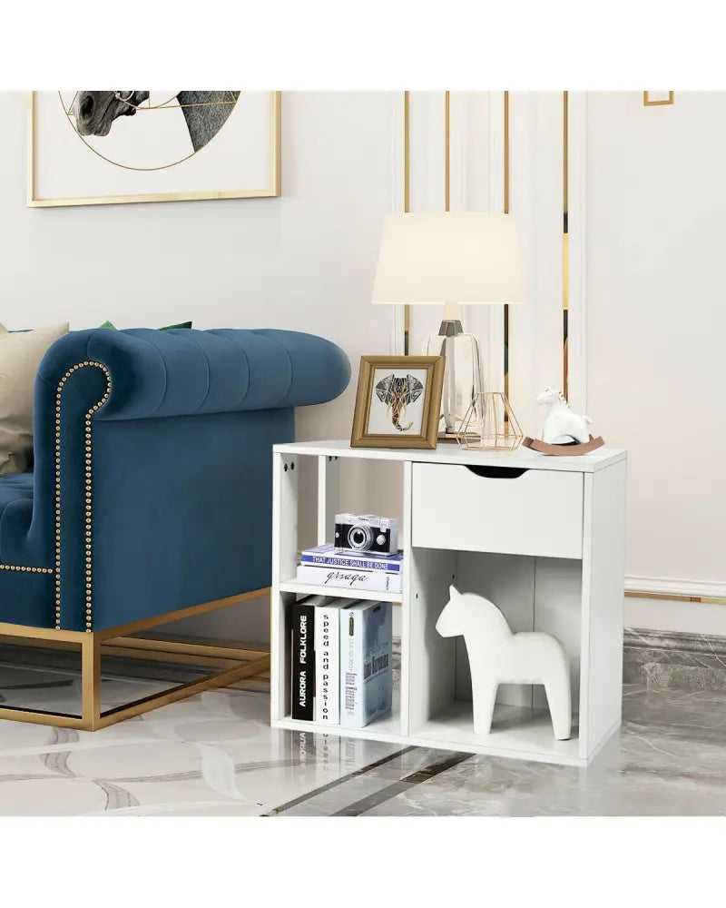 3-Tier Side Table with Storage Shelf and Drawer Space - White - End & Side Tables