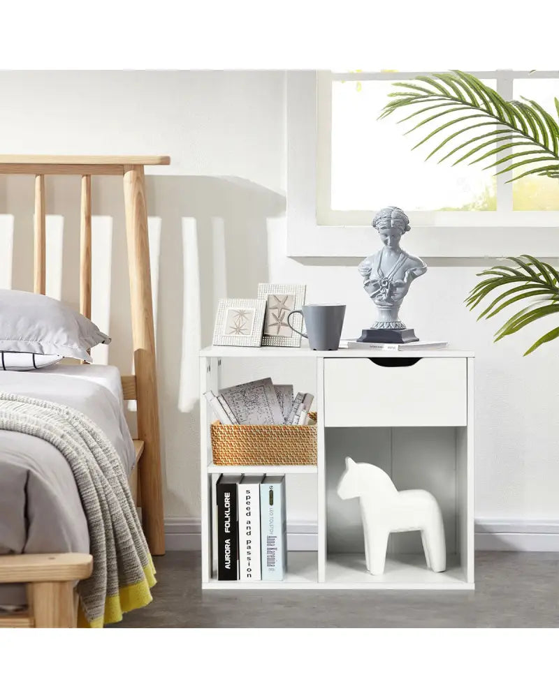 3-Tier Side Table with Storage Shelf and Drawer Space - White - End & Side Tables