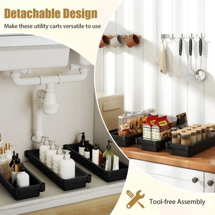 3-Tier Slim Rolling Storage Cart 2-Pack Mobile Bathroom Organizer with Wheels-Black Costway
