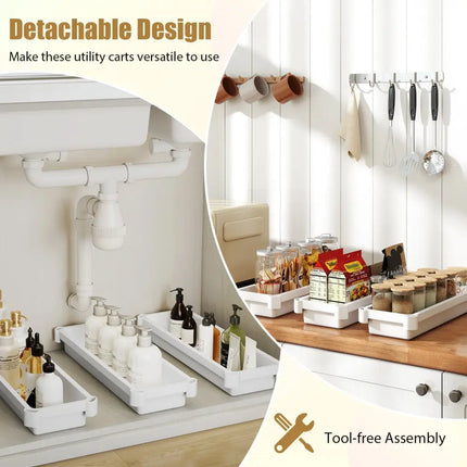 3-Tier Slim Rolling Storage Cart 2-Pack Mobile Bathroom Organizer with Wheels-White Costway