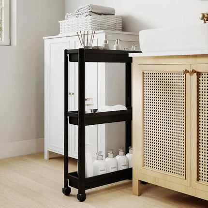 3-Tier Slim Rolling Storage Cart 2-Pack Mobile Bathroom Organizer with Wheels-Black Costway