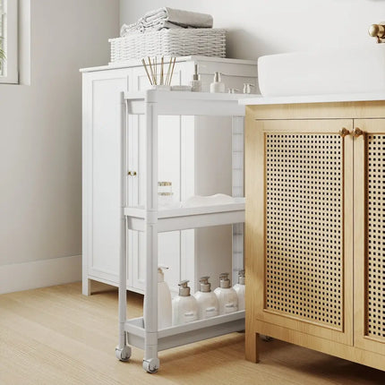 3-Tier Slim Rolling Storage Cart 2-Pack Mobile Bathroom Organizer with Wheels-White Costway