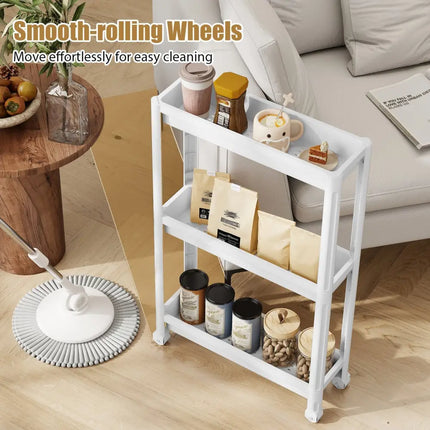 3-Tier Slim Rolling Storage Cart 2-Pack Mobile Bathroom Organizer with Wheels-White Costway