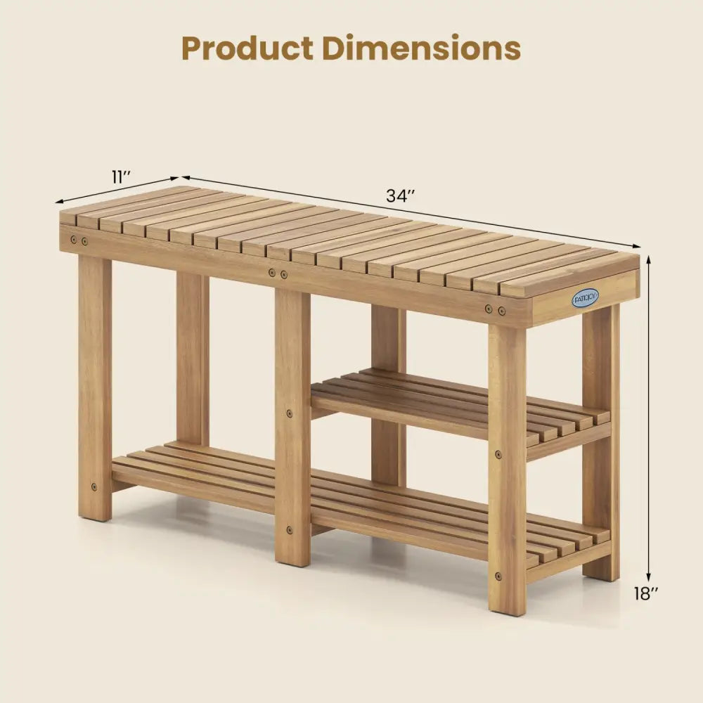 3-Tier Solid Wood Shoe Rack Bench with Slatted Shelves-L - Shoe Racks & Storage Benches