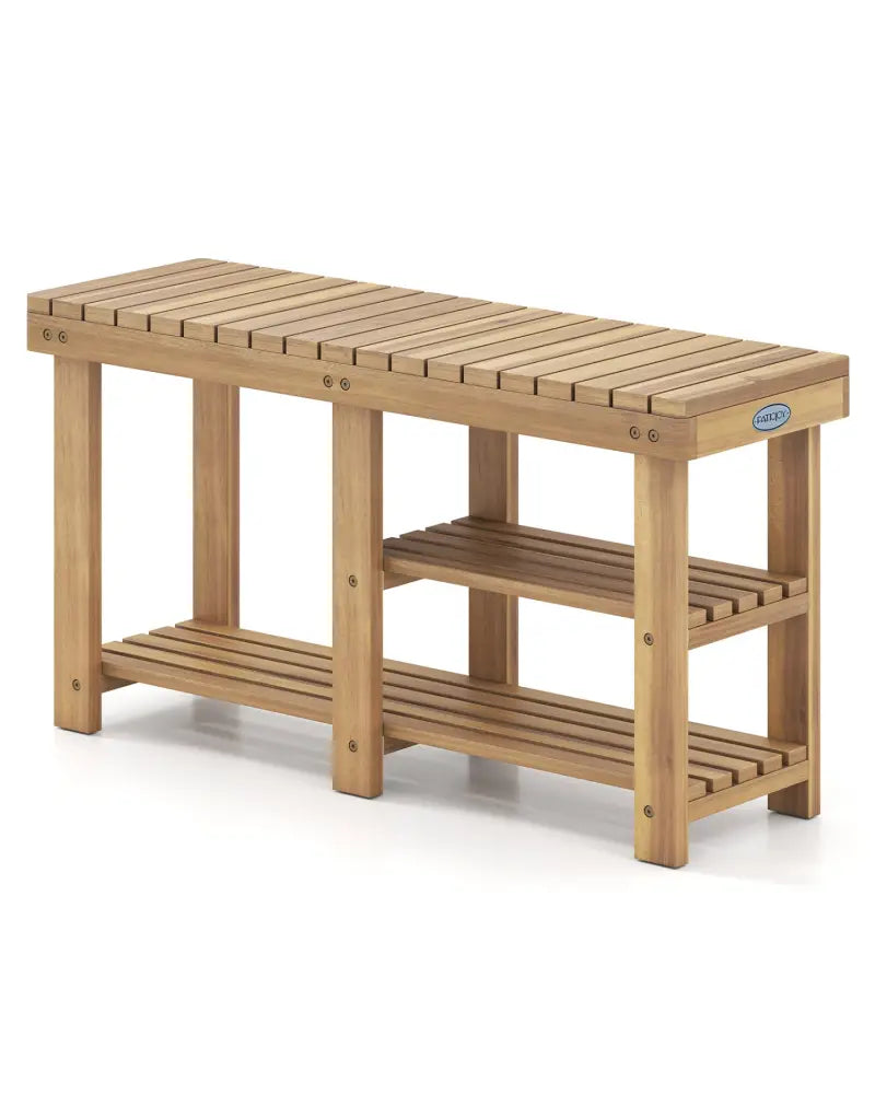 3-Tier Solid Wood Shoe Rack Bench with Slatted Shelves-L - Shoe Racks & Storage Benches