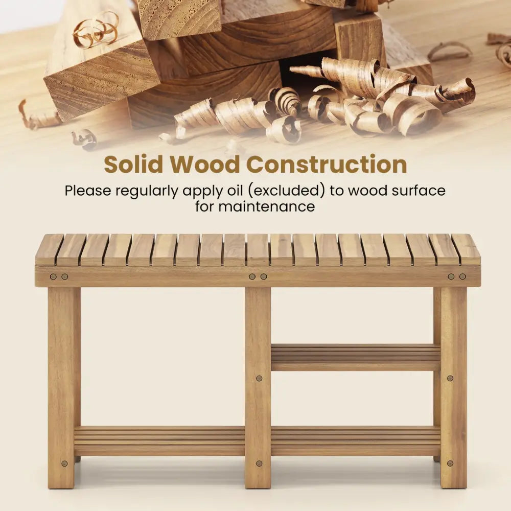 3-Tier Solid Wood Shoe Rack Bench with Slatted Shelves-L - Shoe Racks & Storage Benches