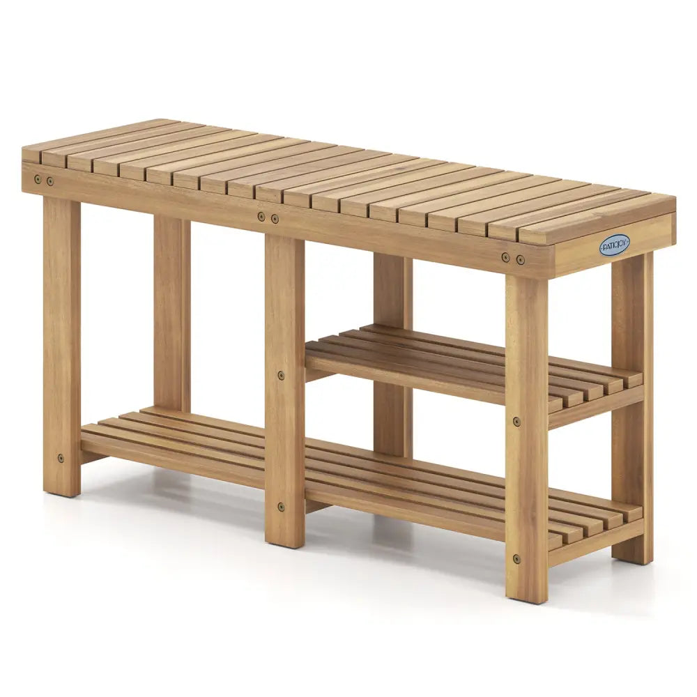 3-Tier Solid Wood Shoe Rack Bench with Slatted Shelves-L - Shoe Racks & Storage Benches