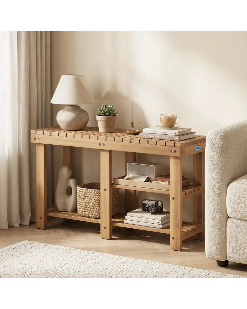 3-Tier Solid Wood Shoe Rack Bench with Slatted Shelves-L - Shoe Racks & Storage Benches