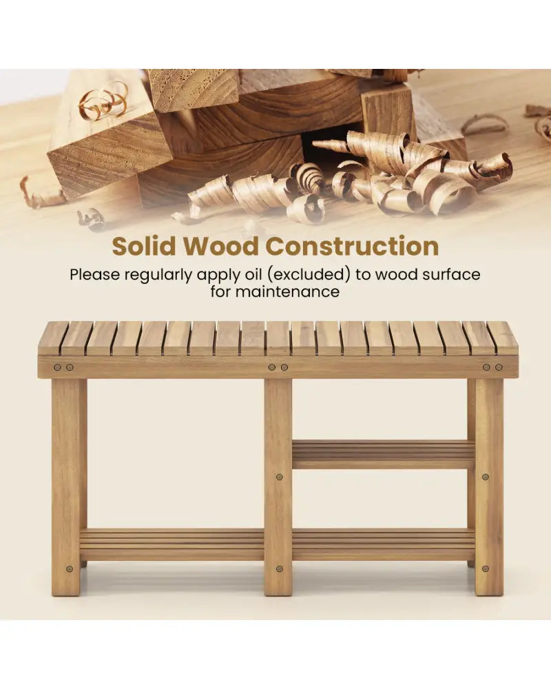 3-Tier Solid Wood Shoe Rack Bench with Slatted Shelves-L - Shoe Racks & Storage Benches