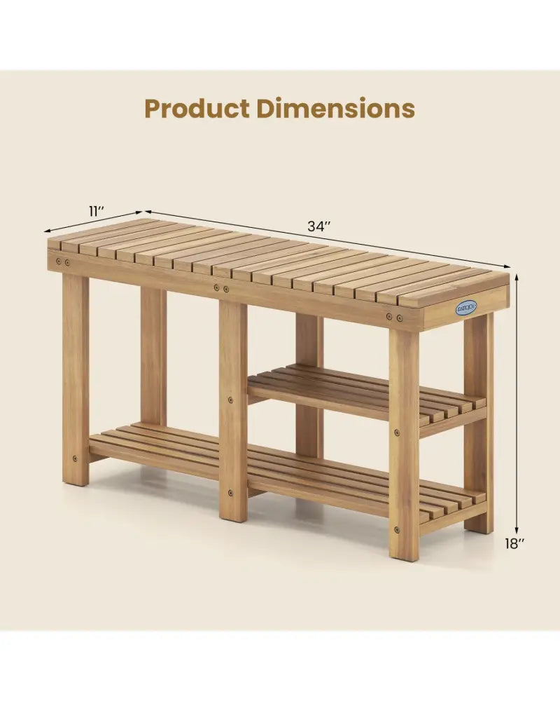 3-Tier Solid Wood Shoe Rack Bench with Slatted Shelves-L - Shoe Racks & Storage Benches