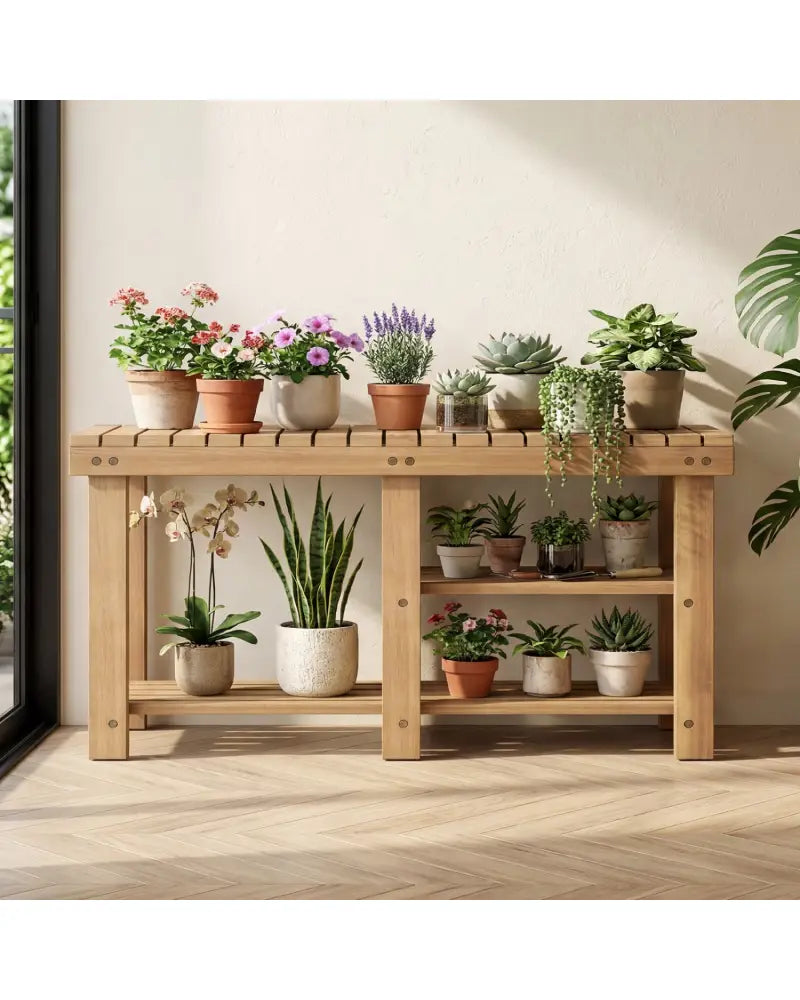 3-Tier Solid Wood Shoe Rack Bench with Slatted Shelves-L - Shoe Racks & Storage Benches