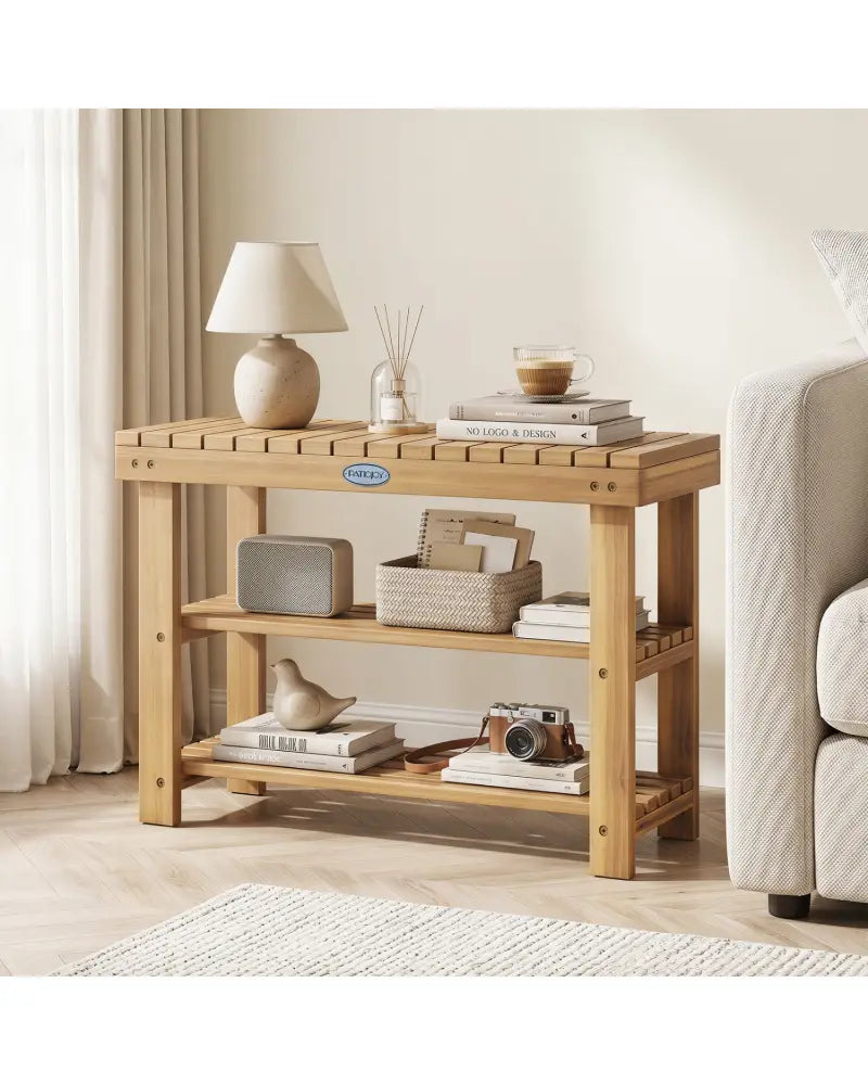 3-Tier Solid Wood Shoe Rack Bench with Slatted Shelves-M - Shoe Racks & Storage Benches