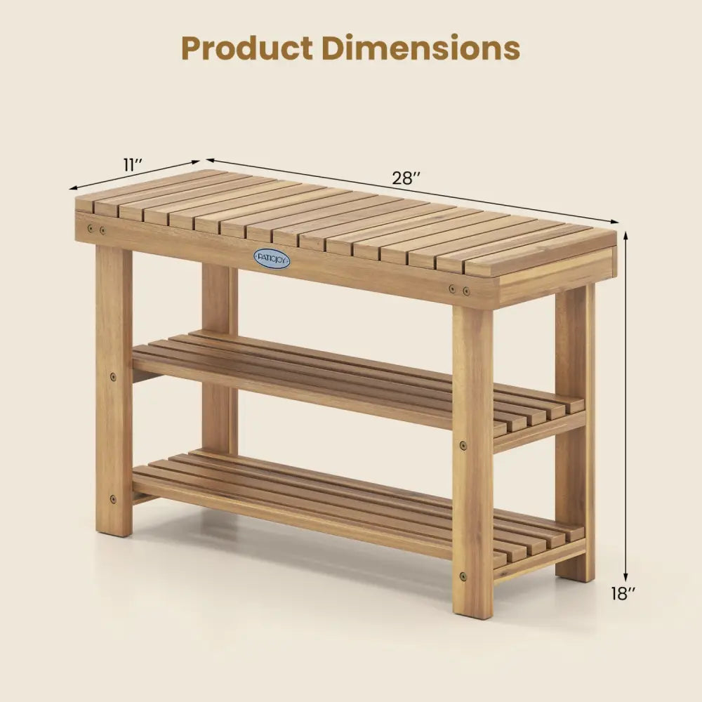 3-Tier Solid Wood Shoe Rack Bench with Slatted Shelves-M - Shoe Racks & Storage Benches