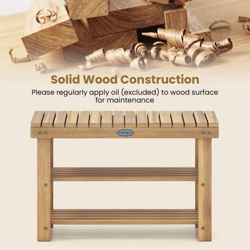 3-Tier Solid Wood Shoe Rack Bench with Slatted Shelves-M - Shoe Racks & Storage Benches