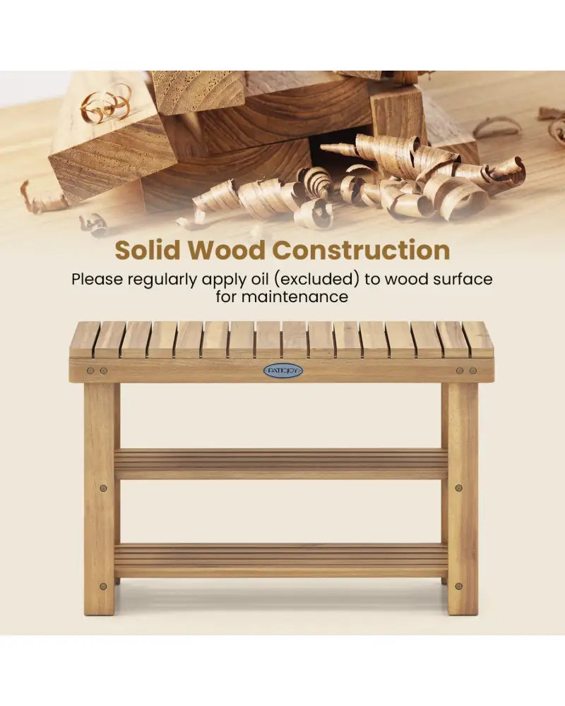 3-Tier Solid Wood Shoe Rack Bench with Slatted Shelves-M - Shoe Racks & Storage Benches