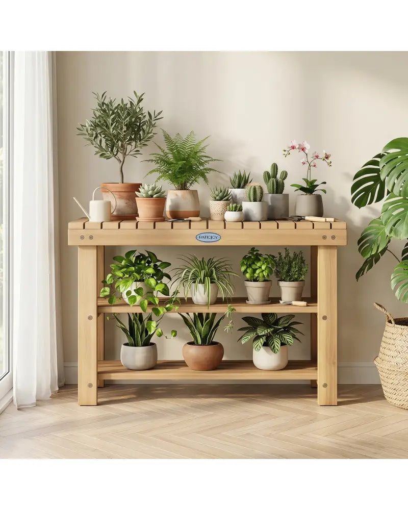 3-Tier Solid Wood Shoe Rack Bench with Slatted Shelves-M - Shoe Racks & Storage Benches