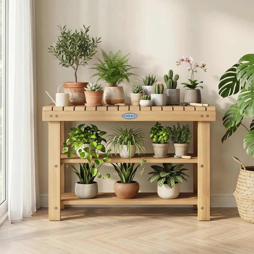 3-Tier Solid Wood Shoe Rack Bench with Slatted Shelves-M - Shoe Racks & Storage Benches