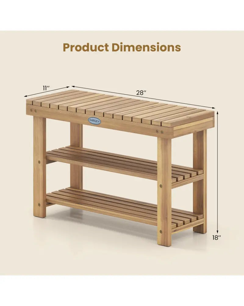 3-Tier Solid Wood Shoe Rack Bench with Slatted Shelves-M - Shoe Racks & Storage Benches