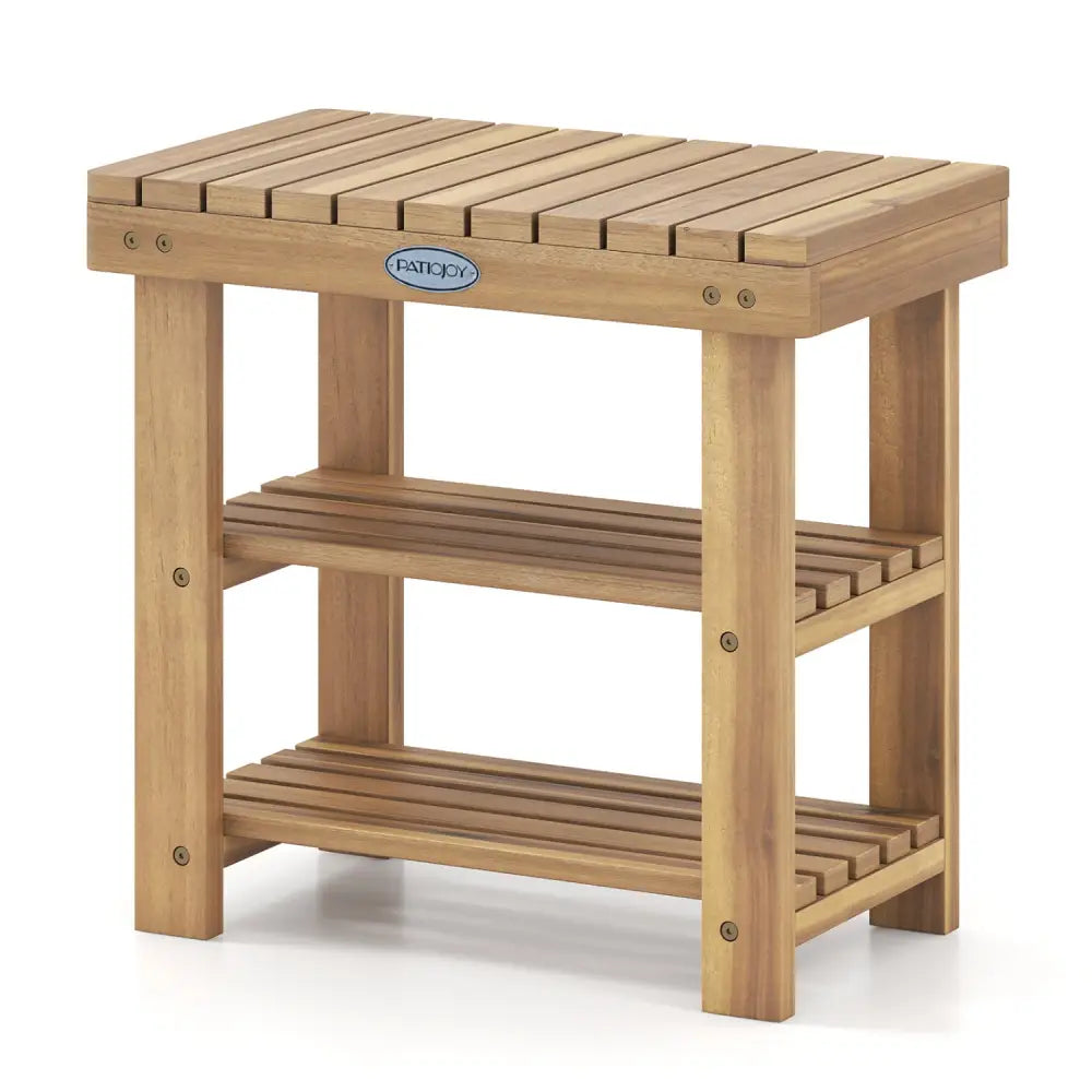 3-Tier Solid Wood Shoe Rack Bench with Slatted Shelves-S - Shoe Racks & Storage Benches