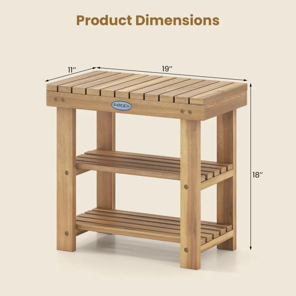 3-Tier Solid Wood Shoe Rack Bench with Slatted Shelves-S - Shoe Racks & Storage Benches