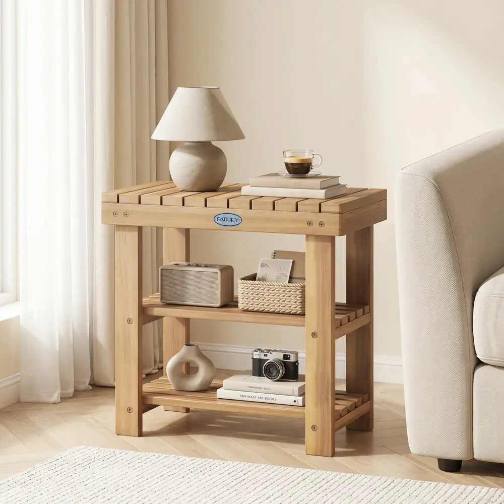 3-Tier Solid Wood Shoe Rack Bench with Slatted Shelves-S - Shoe Racks & Storage Benches