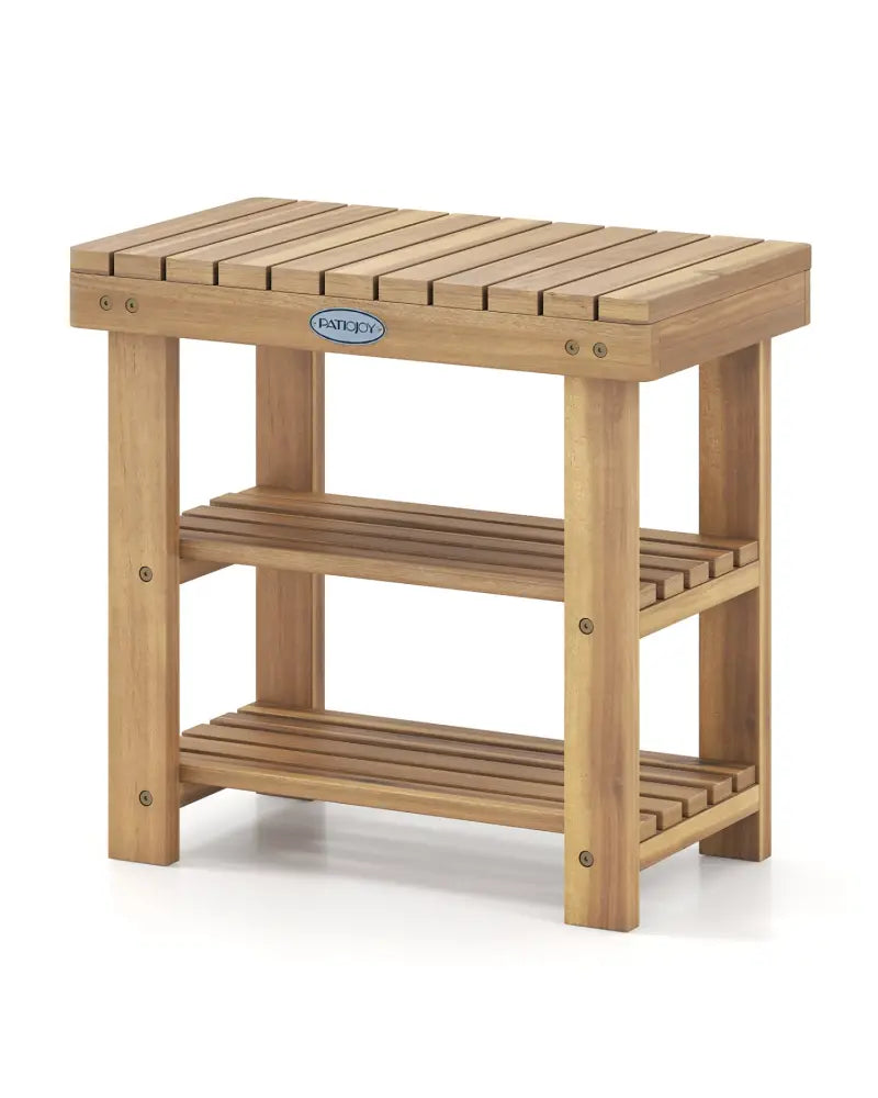 3-Tier Solid Wood Shoe Rack Bench with Slatted Shelves-S - Shoe Racks & Storage Benches