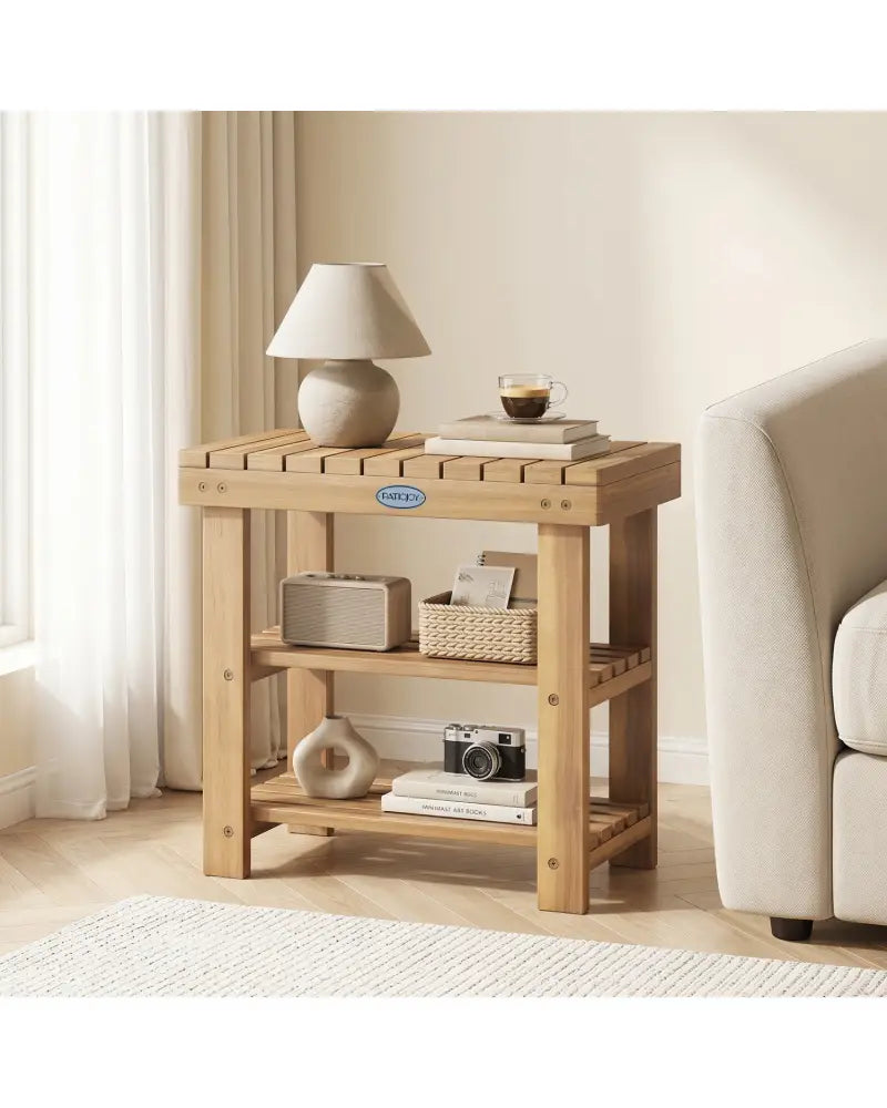 3-Tier Solid Wood Shoe Rack Bench with Slatted Shelves-S - Shoe Racks & Storage Benches