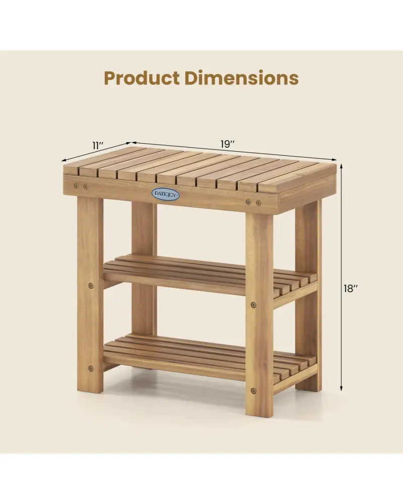 3-Tier Solid Wood Shoe Rack Bench with Slatted Shelves-S - Shoe Racks & Storage Benches