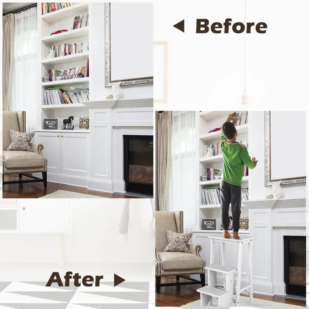 3-Tier Step Stool 3 in 1 Folding Ladder Bench-White - White - Toddler & Kids Furniture