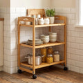 3-Tier Storage Rolling Cart Bamboo Utility Cart with 4 Universal Wheels-Natural - Natural - File Cabinets