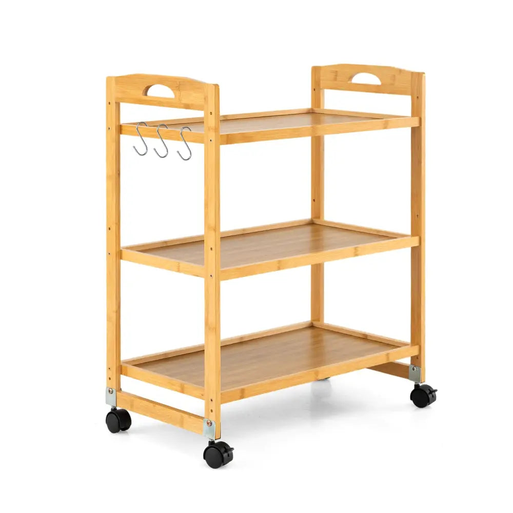 3-Tier Storage Rolling Cart Bamboo Utility Cart with 4 Universal Wheels-Natural - Natural - File Cabinets