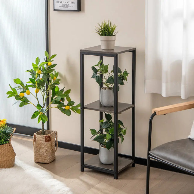 3-Tier Tall Metal Plant Stand Corner Plant Holder with Anti-tipping Device-Black & Gray - Black & Gray - Plant Stands