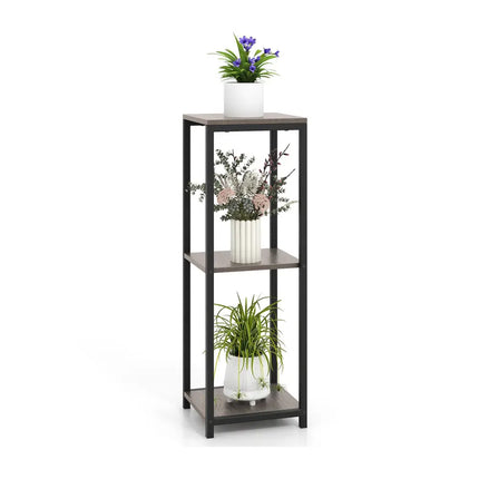 3-Tier Tall Metal Plant Stand Corner Plant Holder with Anti-tipping Device-Black & Gray - Black & Gray - Plant Stands