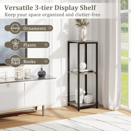 3-Tier Tall Metal Plant Stand Corner Plant Holder with Anti-tipping Device-Black & Gray - Black & Gray - Plant Stands