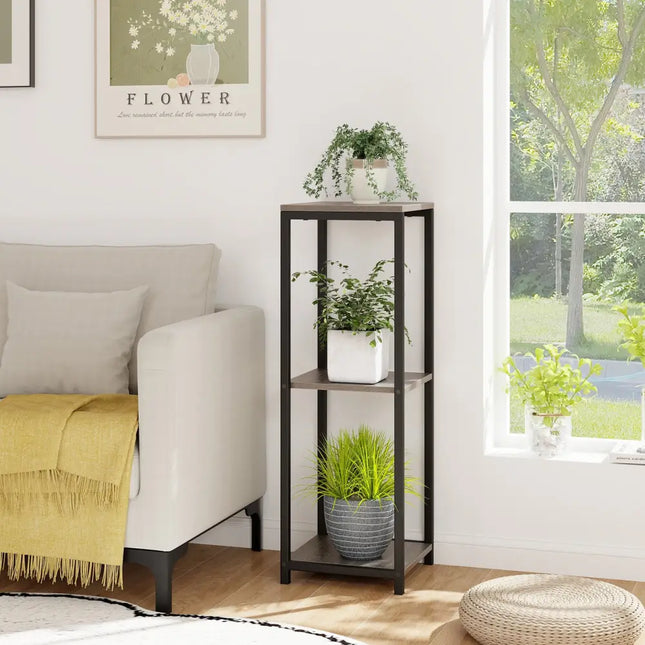 3-Tier Tall Metal Plant Stand Corner Plant Holder with Anti-tipping Device-Black & Gray - Black & Gray - Plant Stands