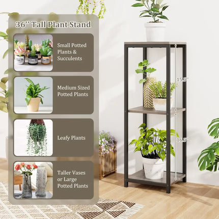 3-Tier Tall Metal Plant Stand Corner Plant Holder with Anti-tipping Device-Black & Gray - Black & Gray - Plant Stands