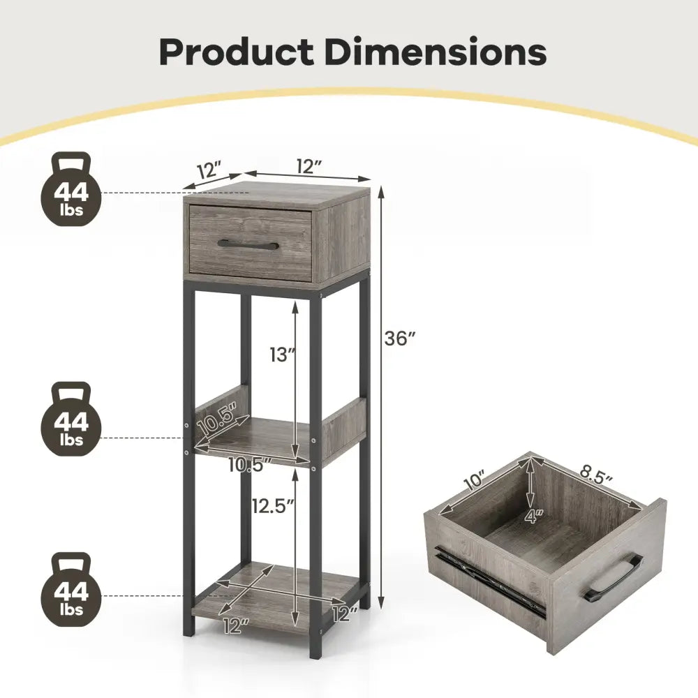 3 Tier Tall Plant Stand with Drawer Anti-tipping Devices-Gray - Gray - End & Side Tables