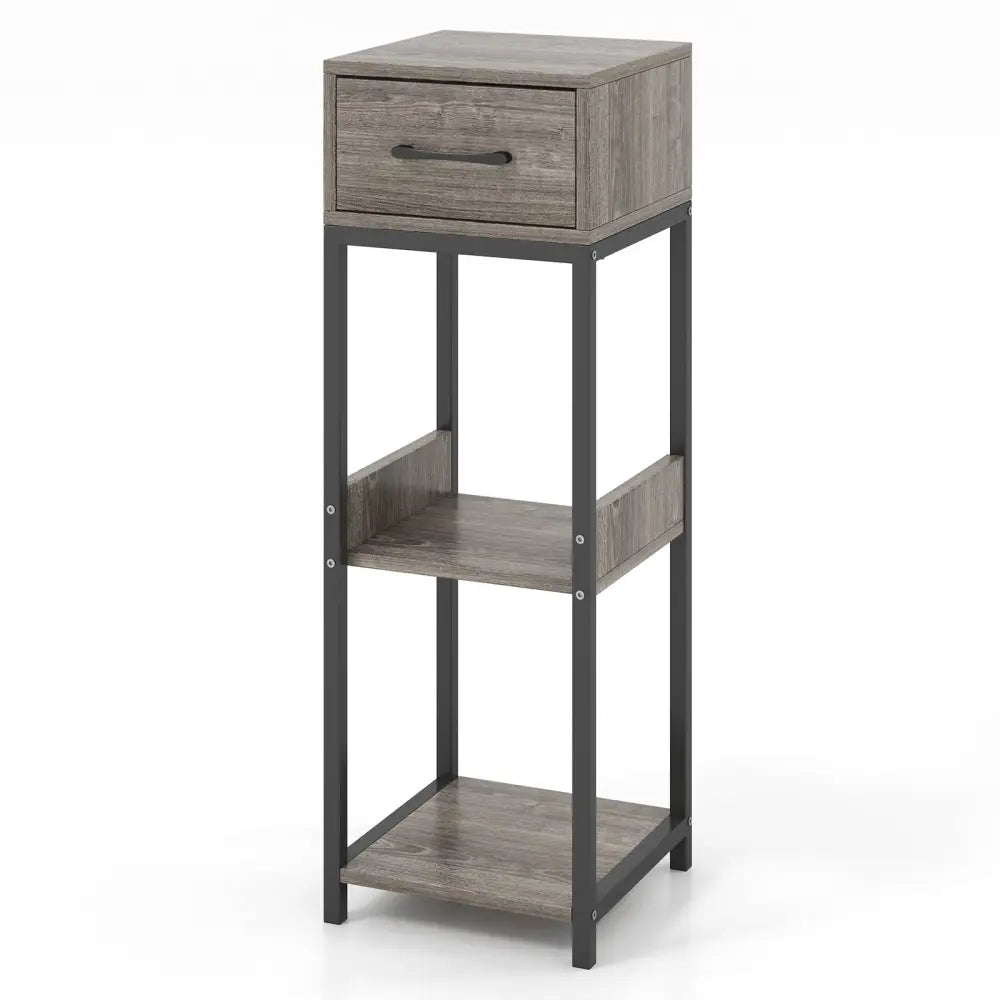 3 Tier Tall Plant Stand with Drawer Anti-tipping Devices-Gray - Gray - End & Side Tables