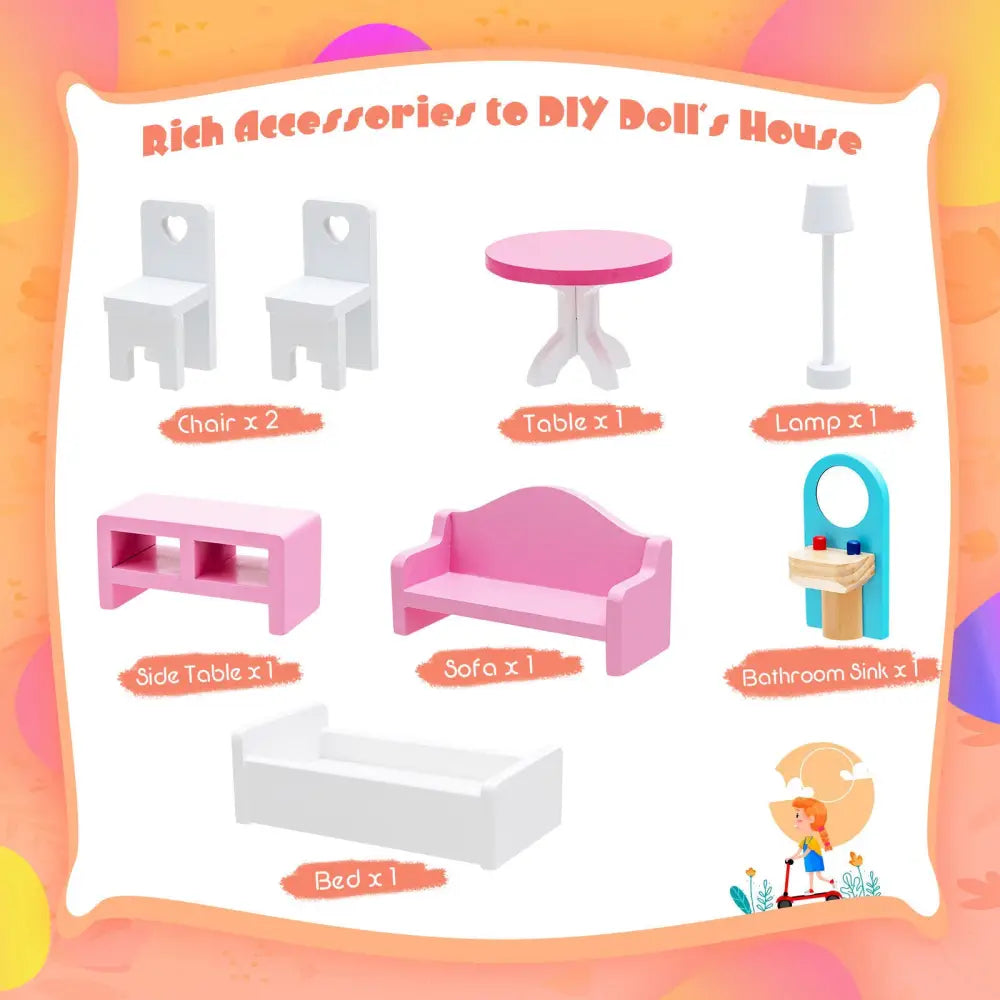 3-Tier Toddler Doll House with Furniture Gift for Age over 3 - Multicolor - Play Tents & Playhouse