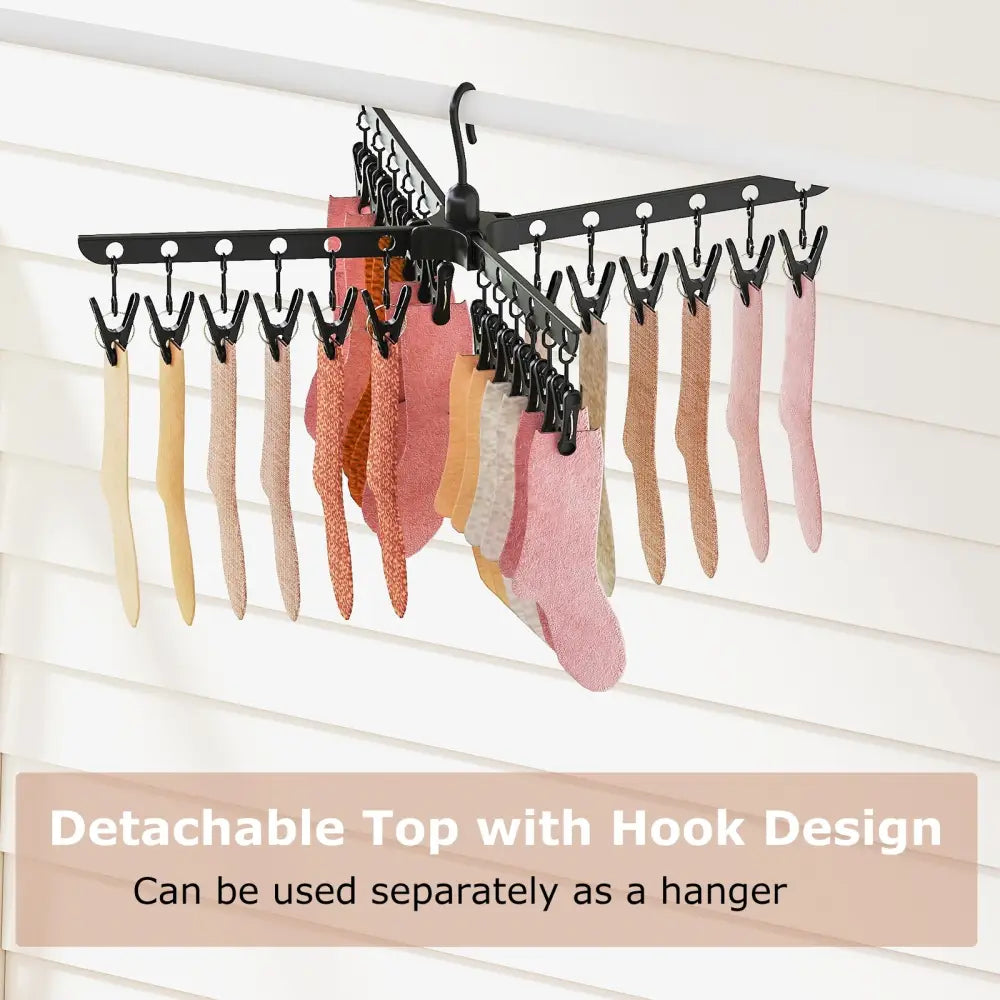 3-Tier Tripod Freestanding Folding Clothes Drying Rack with 24 Clips-Black - Black - Drying Racks